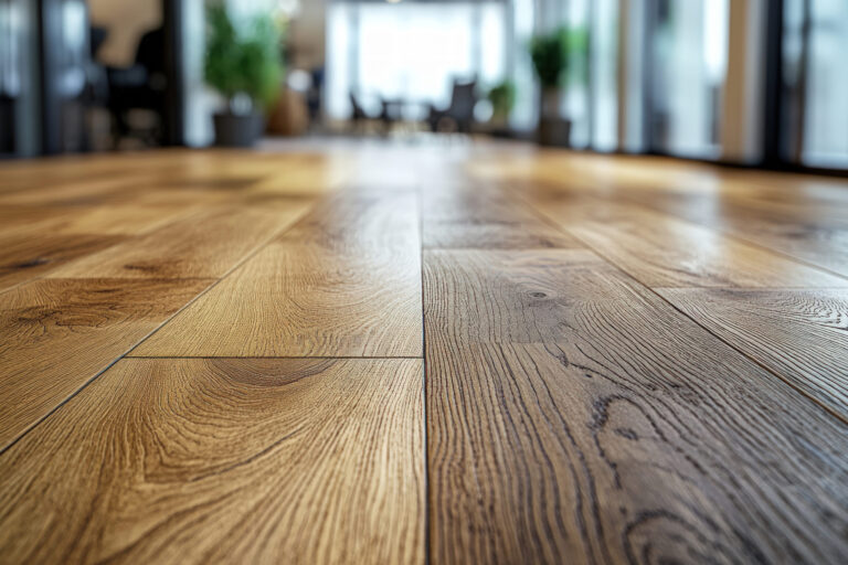 Modern wooden floor in a bright office space
