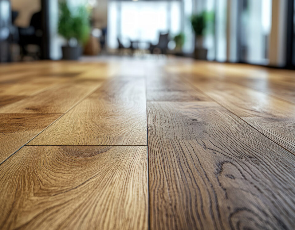 Modern wooden floor in a bright office space