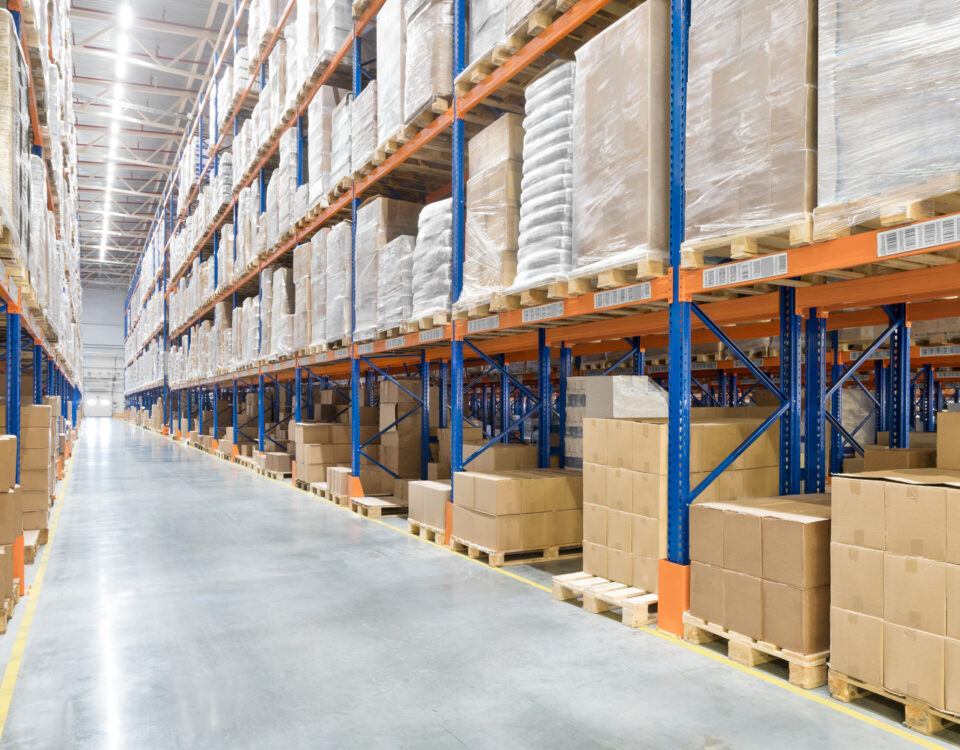Big distribution warehouse. Interior.