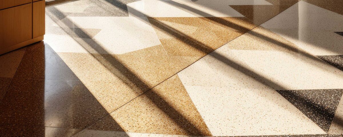 Sunlight streams across a modern interior floor