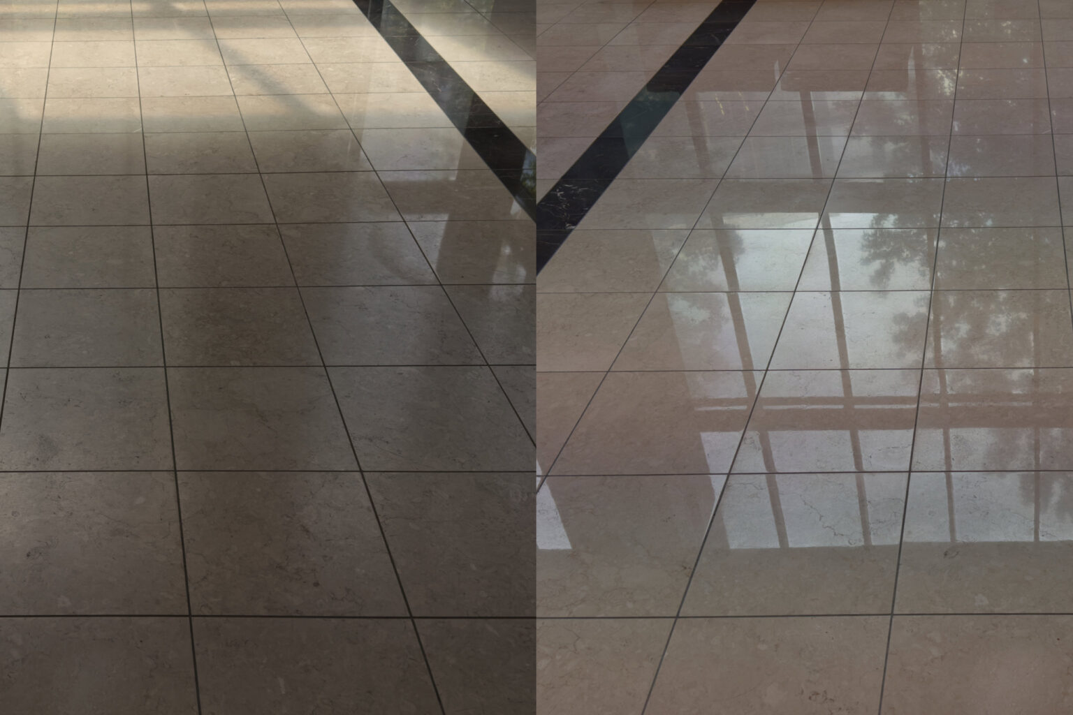 How-to-Prepare-Your-Space-for-a-Commercial-Floor-Cleaning-Service Before and after, polishing an old interior natural marble floor