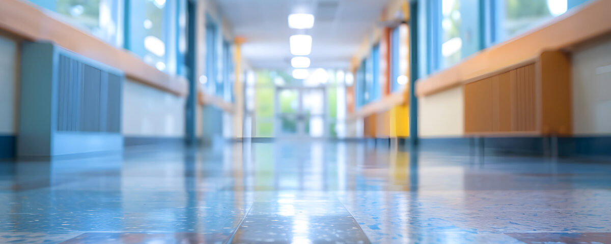 Empty blank corridor school with blurred background.