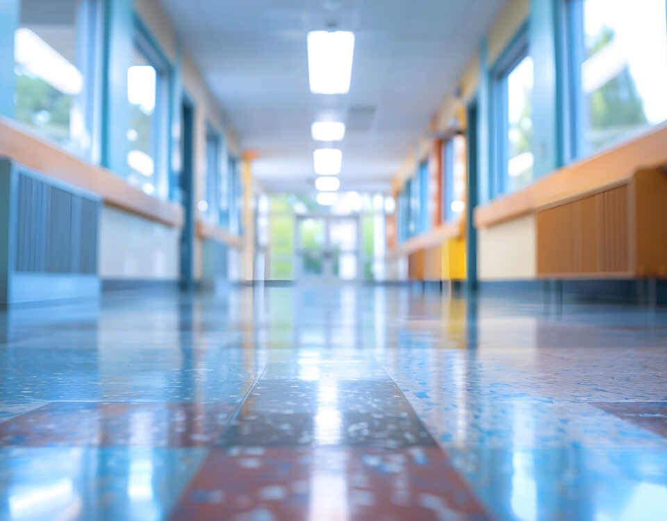 Empty blank corridor school with blurred background.