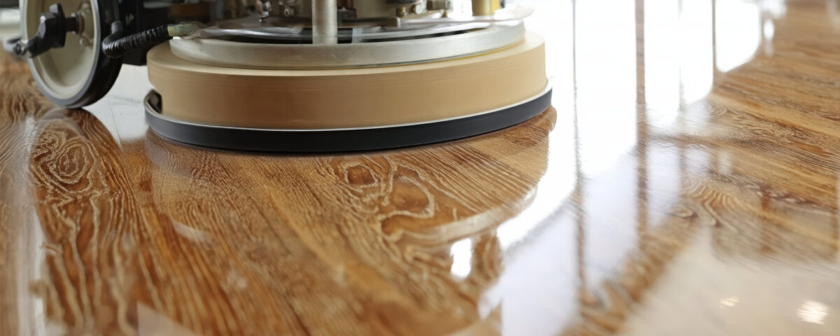 Floor cleaner cleaning a wood polished floor