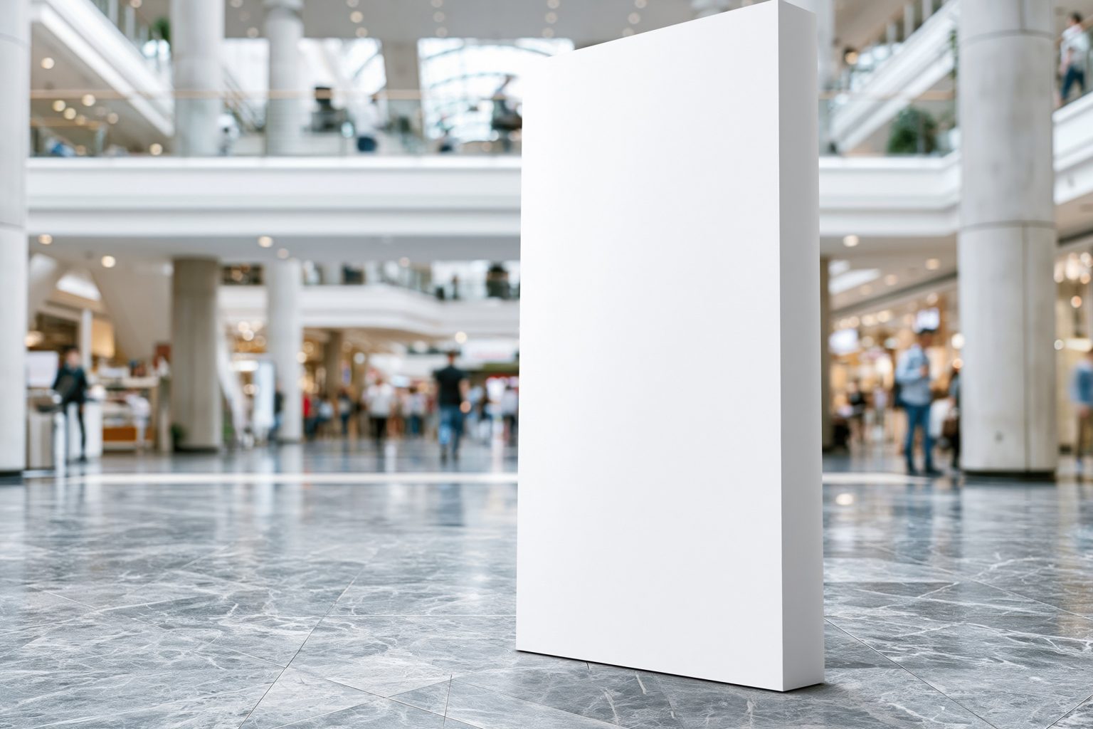 Marble-floor-honing-and-crystallization-a-commercial-maintenance-guide Blank advertising display standing in busy shopping mall